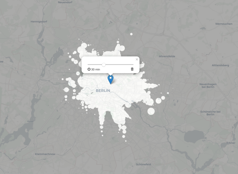 Places reachable by public transportation in less than 30 minutes