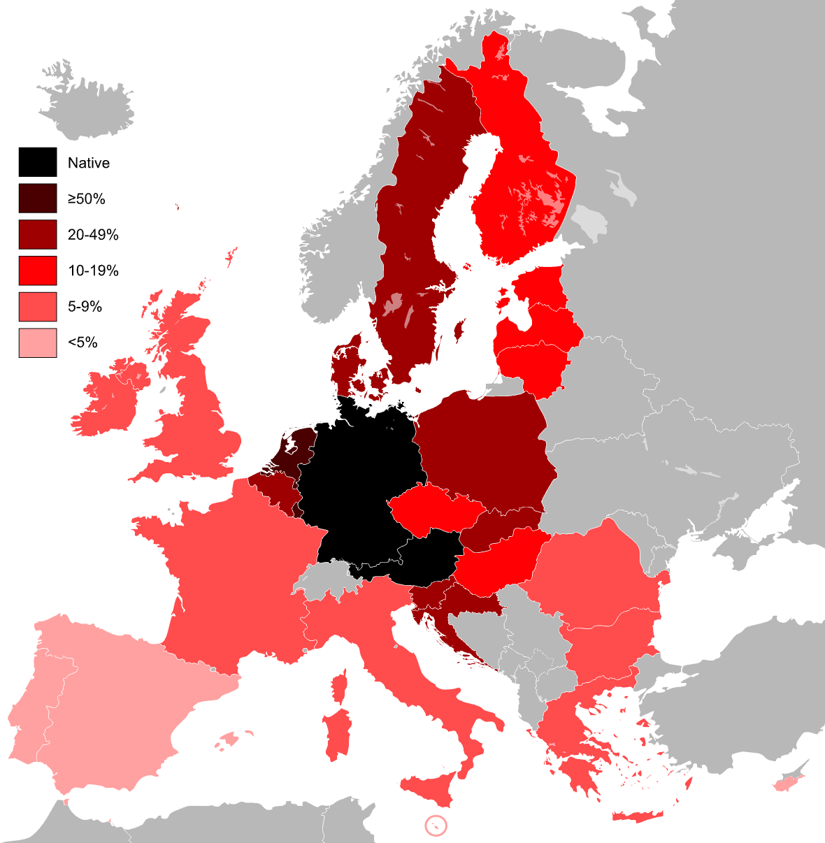 Knowledge of Standard German within the states of the European Union.